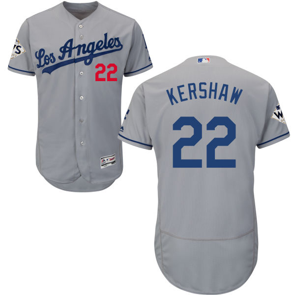 Dodgers #22 Clayton Kershaw Grey Flexbase Authentic Collection World Series Bound Stitched MLB Jersey